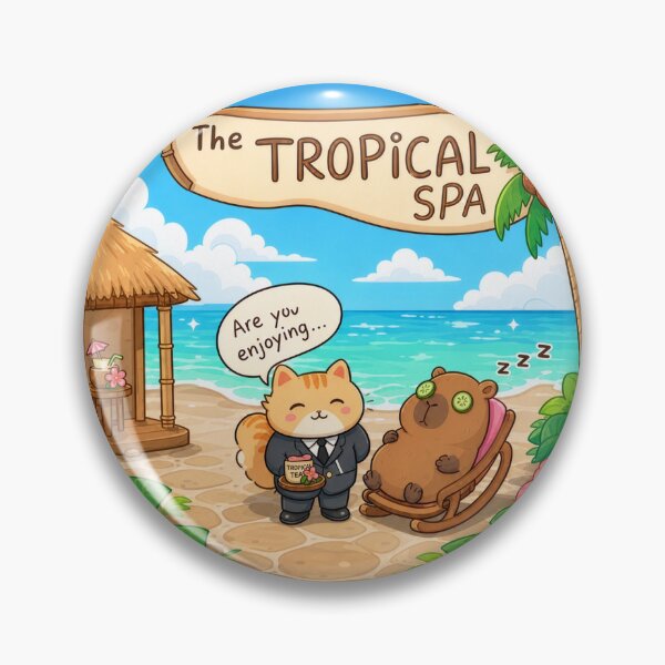 Item preview, Tropical Spa Cat and Capybara designed and sold by Kitty-and-Cat.