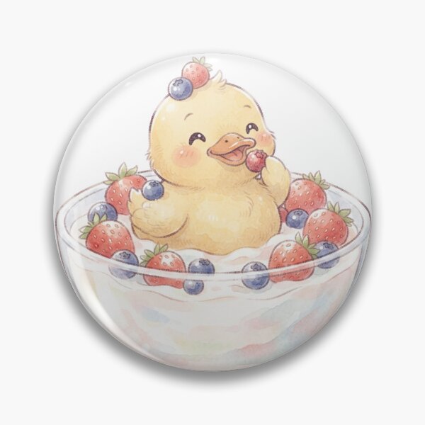 Item preview, Kawaii Duck in Berry Yogurt Bowl - Cute Strawberry Blueberry designed and sold by 0Zetgest.