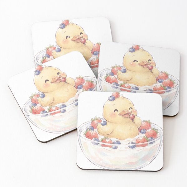 Item preview, Kawaii Duck in Berry Yogurt Bowl - Cute Strawberry Blueberry designed and sold by 0Zetgest.
