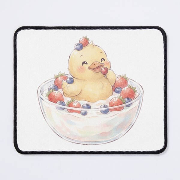 Item preview, Kawaii Duck in Berry Yogurt Bowl - Cute Strawberry Blueberry designed and sold by 0Zetgest.