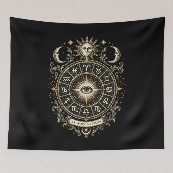 Item preview, Vintage Mystic Zodiac Wheel Occult Astrology Art designed and sold by TSshirtShoppe.
