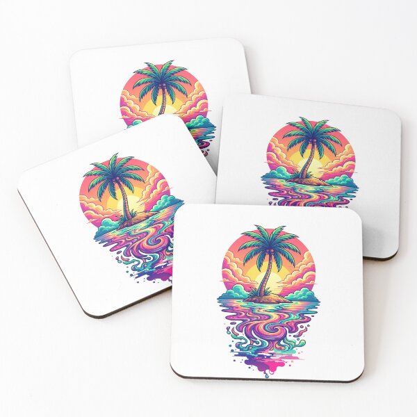 Item preview, Synthwave Tropical Island Sunset Canvas Wall Art designed and sold by MarCinu Art.