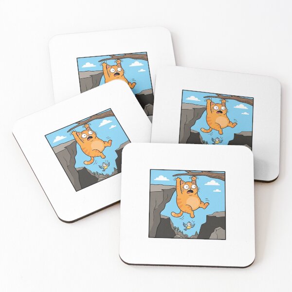 Item preview, Funny orange cat hanging on cliff edge cartoon designed and sold by Owcomm.