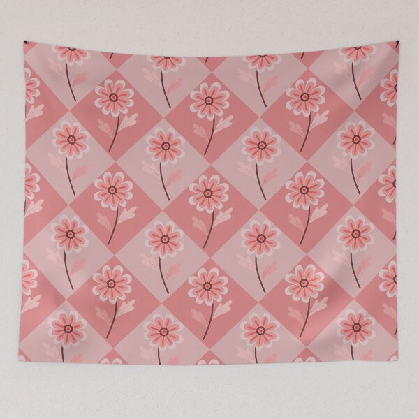 Item preview, Pink flower on diamond grid pattern designed and sold by PowerAntShop.