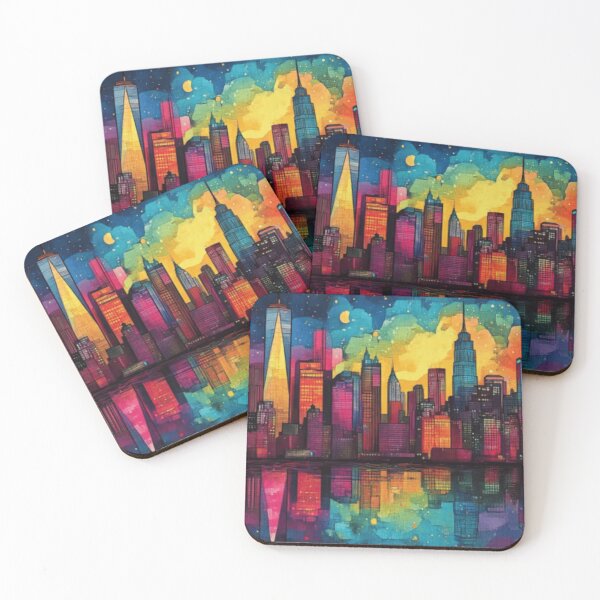 Item preview, Vibrant Cityscape Wall Art | Colorful Skyline Reflection Modern Painting designed and sold by Iceberg Comic Book Lounge.