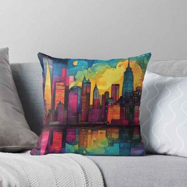 Item preview, Vibrant Cityscape Wall Art | Colorful Skyline Reflection Modern Painting designed and sold by Iceberg Comic Book Lounge.
