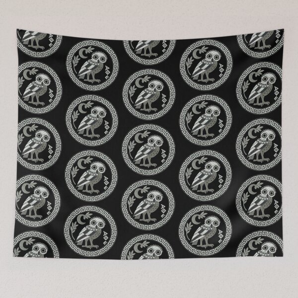 Item preview, Owl of Athena (white on black) designed and sold by JacquiTaylorArt.