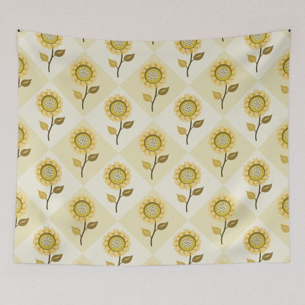 Item preview, Yellow sunflower pattern on diamond grid designed and sold by PowerAntShop.