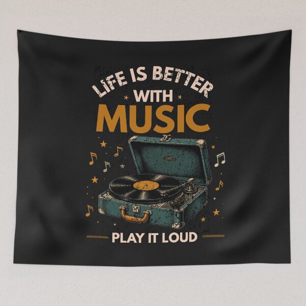 Item preview, Life Is Better with Music Play It Loud Vintage Vinyl Record Design designed and sold by Joyful-Pixel.