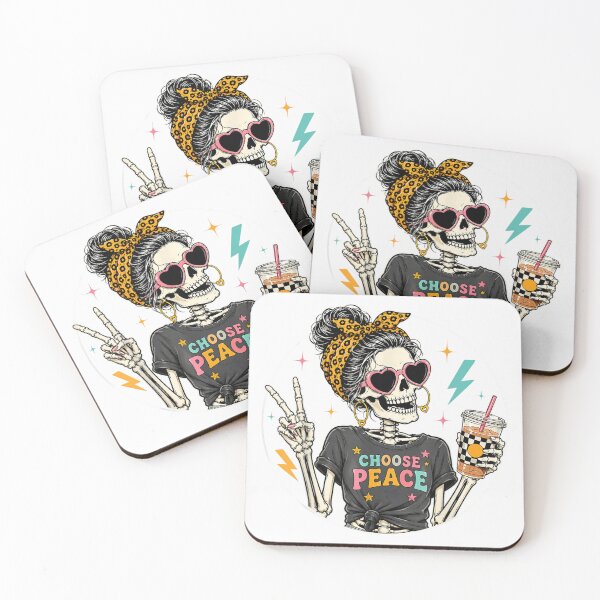 Item preview, Choose Peace Skeleton Girl Retro Coffee Lover Coquette Halloween Aesthetic designed and sold by Daisy Grimes.