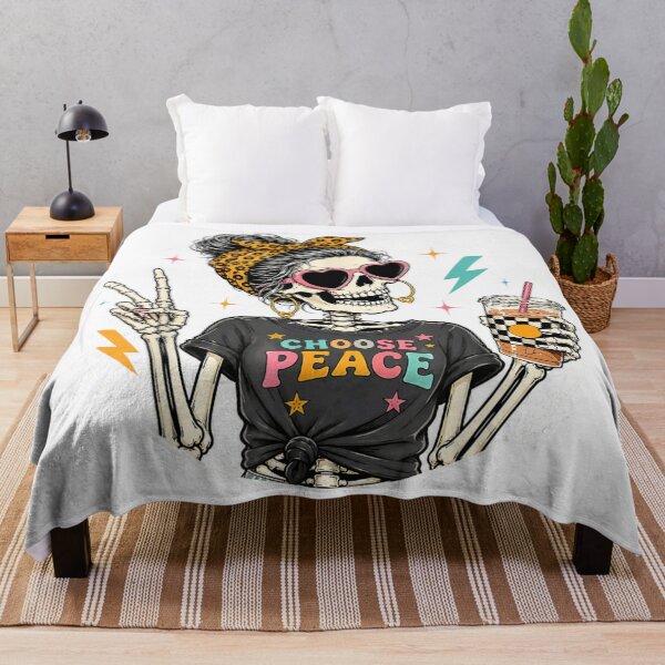 Item preview, Choose Peace Skeleton Girl Retro Coffee Lover Coquette Halloween Aesthetic designed and sold by Daisy Grimes.