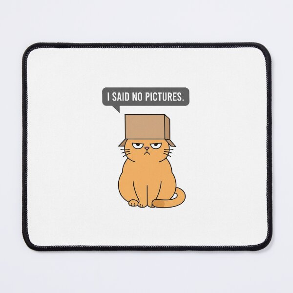 Item preview, Grumpy Orange Cat Wearing Box Saying No Pictures designed and sold by Owcomm.
