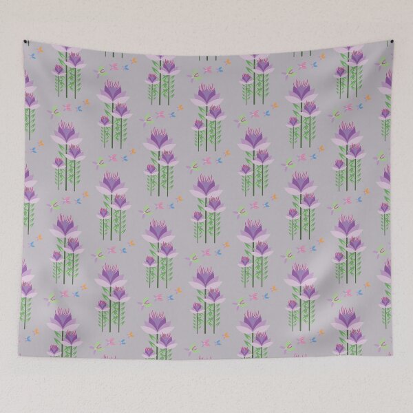 Item preview, Purple flower and butterfly pattern designed and sold by PowerAntShop.