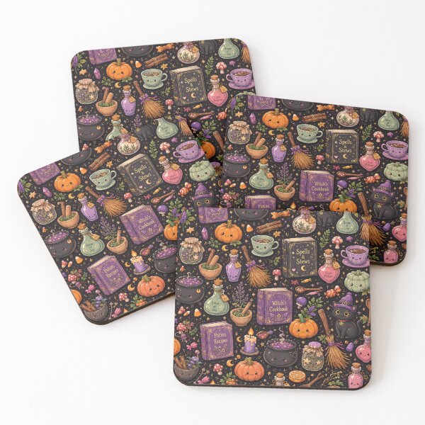 Item preview, Cute Witch Spellbook Pattern | Kawaii Magic Potions & Black Cats designed and sold by DecoVibe.