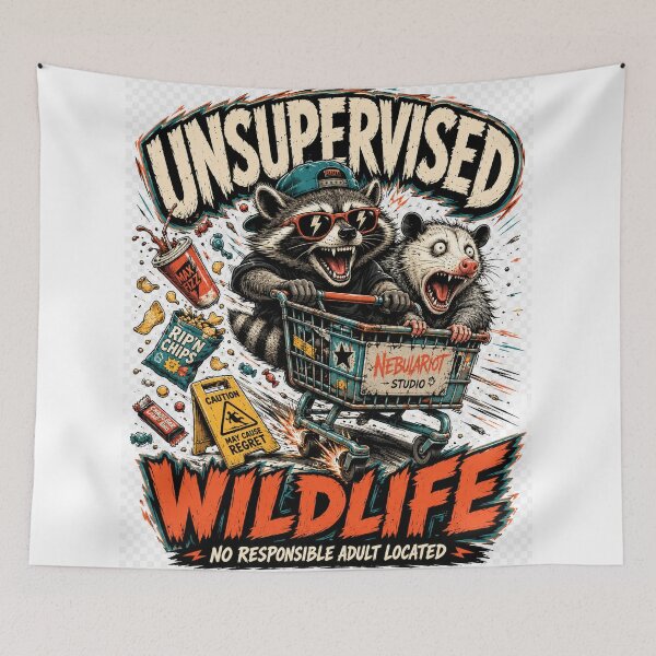 Item preview, Unsupervised Wildlife – Funny Raccoon & Possum Chaos Design designed and sold by NebulaRiotStudio.