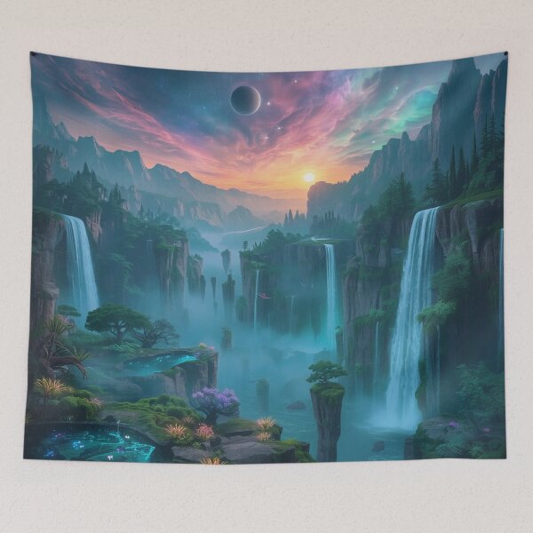 Item preview, Nebula Waterfall Kingdom Alien Fantasy Landscape designed and sold by Luminous Wilds.