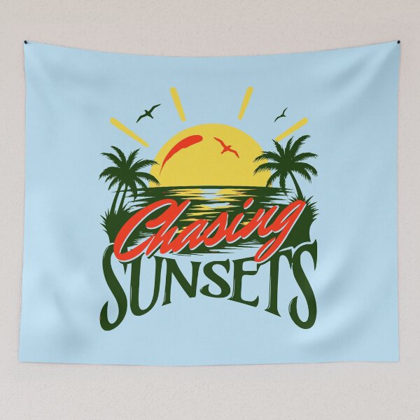Item preview, Chasing Sunsets Exotic Green Palm Trees Jungle Island Sunset Design designed and sold by illeN-Art-World.