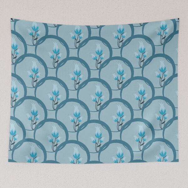 Item preview, Blue flower and circle seamless pattern designed and sold by PowerAntShop.