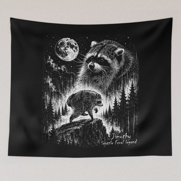 Item preview, Jimothy Seattle Feral Legend Moonlit Raccoon Vintage Wildlife Forest Night designed and sold by StanaLuis.