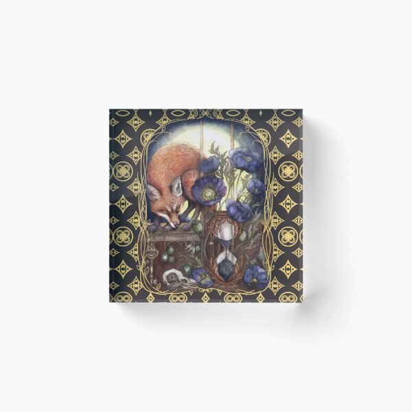 Item preview, Mystical Fox with Poppy Flowers & Hourglass - Dark Academia Botanical designed and sold by Olena Terzi.