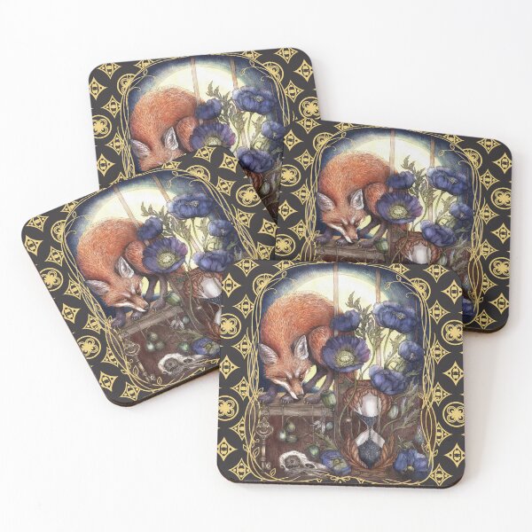 Item preview, Mystical Fox with Poppy Flowers & Hourglass - Dark Academia Botanical designed and sold by Olena Terzi.