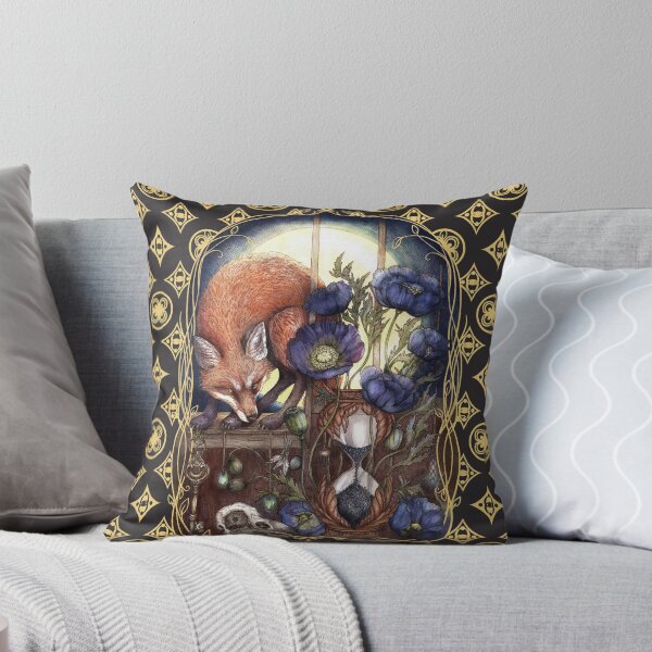 Item preview, Mystical Fox with Poppy Flowers & Hourglass - Dark Academia Botanical designed and sold by Olena Terzi.