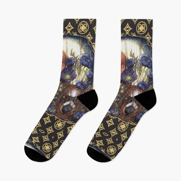 Item preview, Mystical Fox with Poppy Flowers & Hourglass - Dark Academia Botanical designed and sold by Olena Terzi.