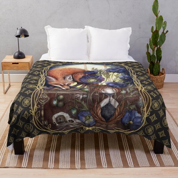 Item preview, Mystical Fox with Poppy Flowers & Hourglass - Dark Academia Botanical designed and sold by Olena Terzi.