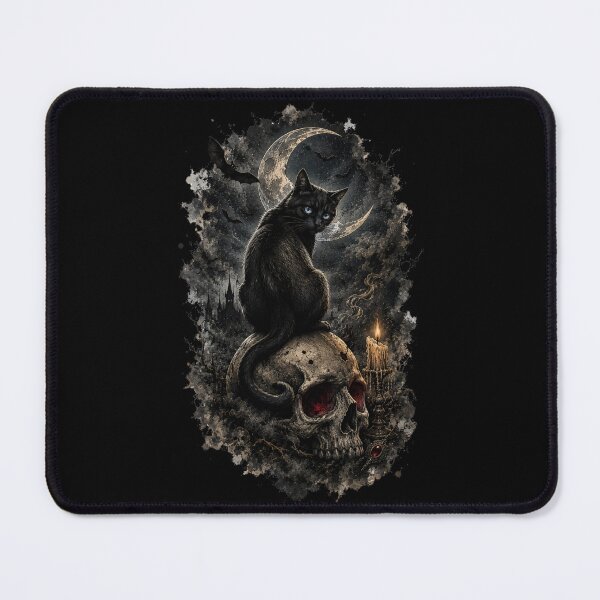Item preview, Mystical Black Cat Under Crescent Moon | Gothic Dark Fantasy Art designed and sold by Don't Crack Art.