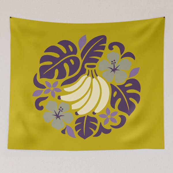 Item preview, Polynesian Banana Tifaifai – Mustard & Purple Retro Tropical designed and sold by Tahitifaifai.