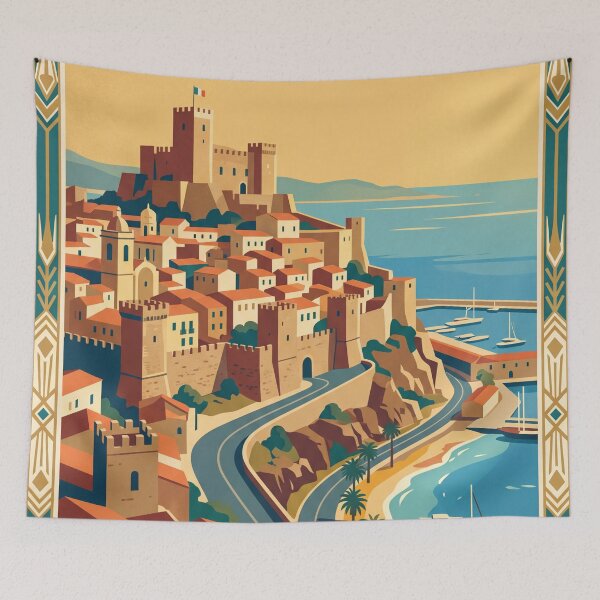 Item preview, Cagliari Italy Vintage Travel Poster designed and sold by Bomax121.