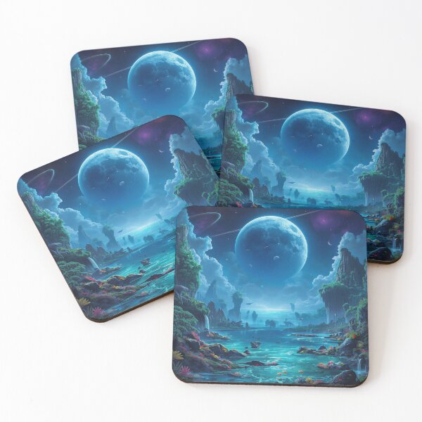 Item preview, Sapphire Moon Ocean Alien Fantasy Landscape designed and sold by Luminous Wilds.