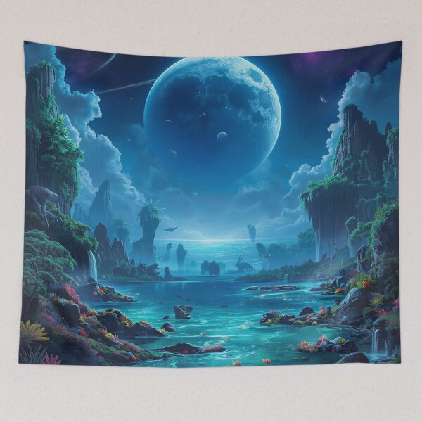 Item preview, Sapphire Moon Ocean Alien Fantasy Landscape designed and sold by Luminous Wilds.