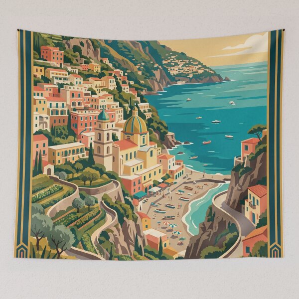 Item preview, Positano Italy Vintage Travel Poster designed and sold by Bomax121.
