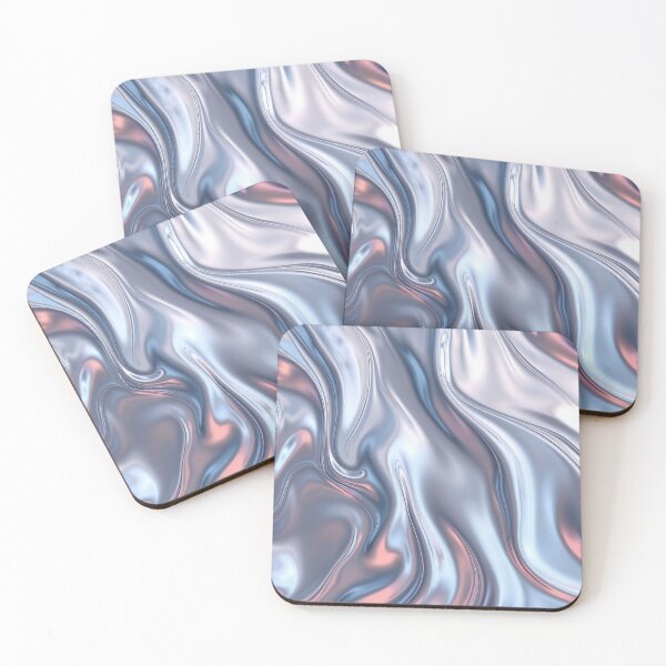 Item preview, Iridescent Liquid Metal Abstract Waves in Silver Blue and Pink designed and sold by RokaCircles.
