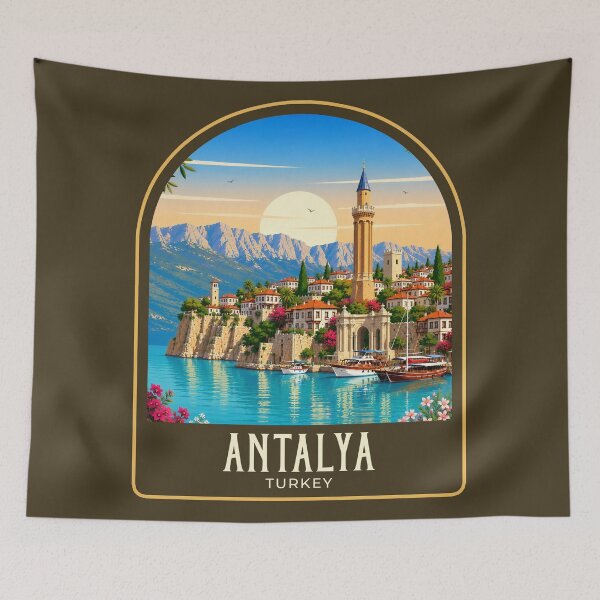 Item preview, Antalya Vintage Travel Illustration designed and sold by HomeLivingCo.