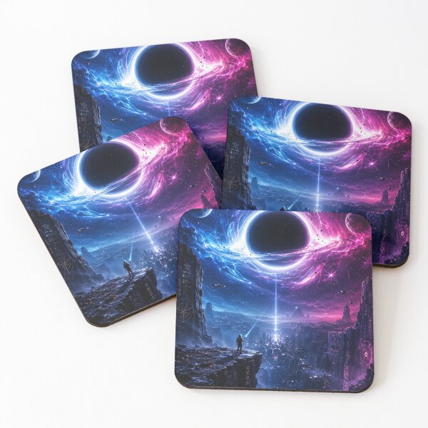 Item preview, The Last Signal – Epic Black Hole Sci-Fi City Artwork designed and sold by NebulaRiotStudio.