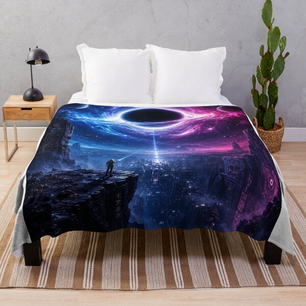 Item preview, The Last Signal – Epic Black Hole Sci-Fi City Artwork designed and sold by NebulaRiotStudio.