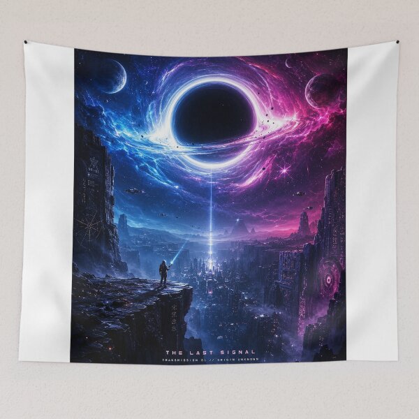 Item preview, The Last Signal – Epic Black Hole Sci-Fi City Artwork designed and sold by NebulaRiotStudio.