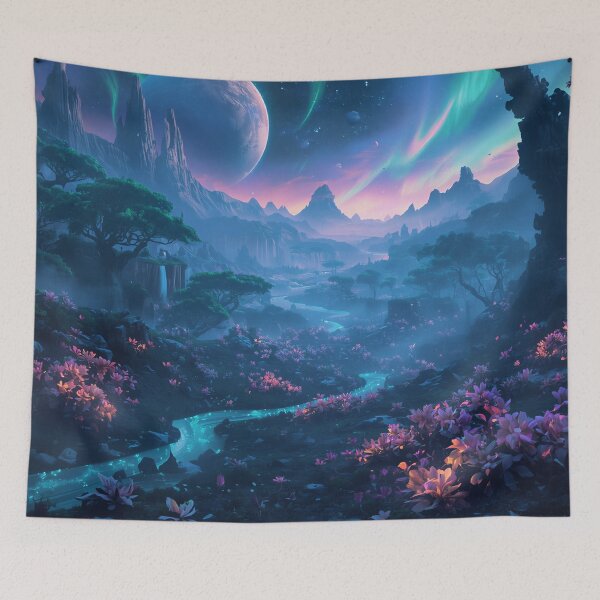 Item preview, Cosmic Bioluminescent Valley Alien Landscape designed and sold by Luminous Wilds.