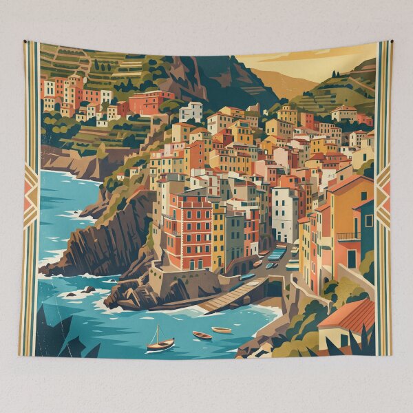 Item preview, Cinque Terre Italy Vintage Travel Poster designed and sold by Bomax121.