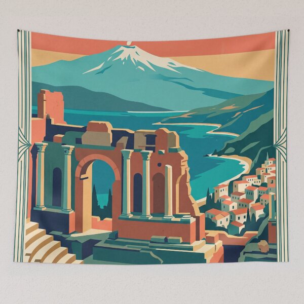 Item preview, Taormina Italy Vintage Travel Poster designed and sold by Bomax121.