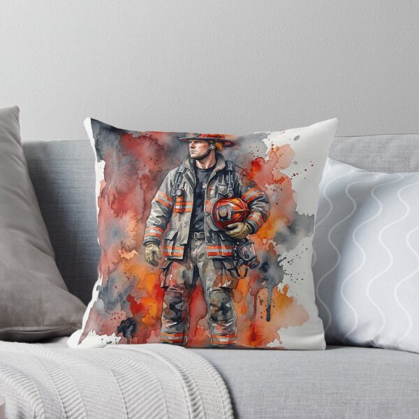 Item preview, Brave Heroic Firefighter Watercolor Portrait Intense Artistic Tribute designed and sold by Pride Emblem Prints.