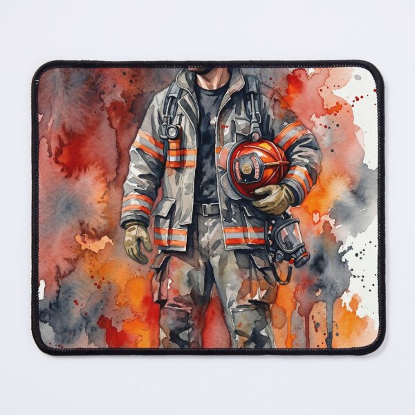 Item preview, Brave Heroic Firefighter Watercolor Portrait Intense Artistic Tribute designed and sold by Pride Emblem Prints.