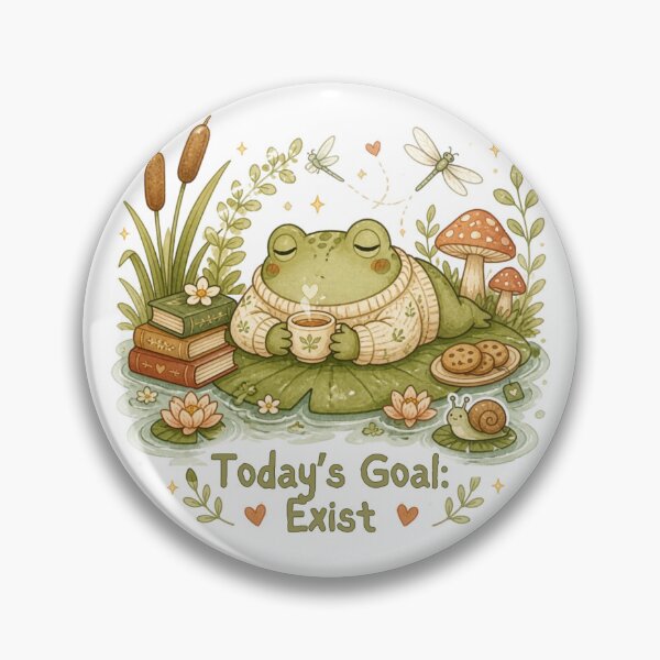 Item preview, Today's Goal: Exist | Cute Cottagecore Frog Funny Mental Health Sticker designed and sold by Cozy Chaos Studio Co.