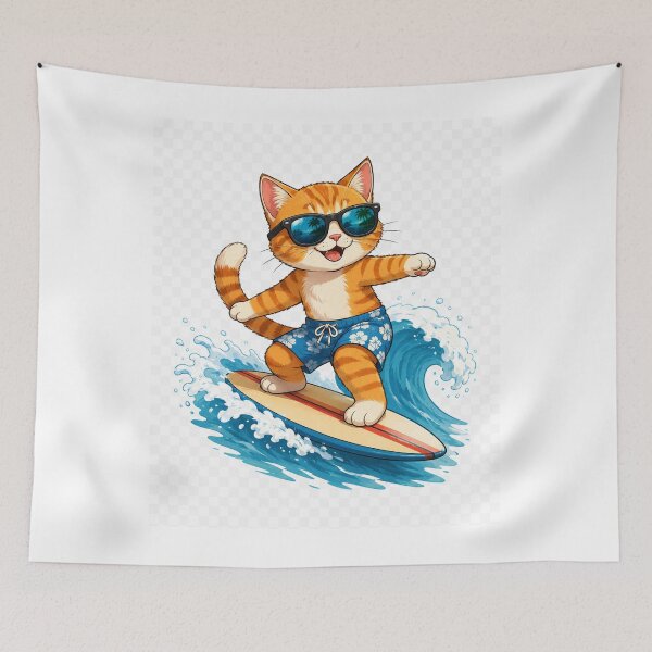 Item preview, Surfing Cat – Cute Beach Cat Riding the Waves designed and sold by RipantinaFantasy .