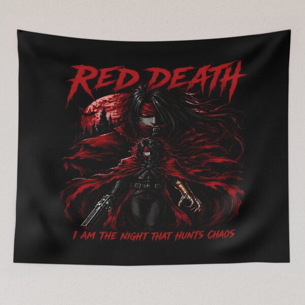 Item preview, Red Death | I Am The Night That Hunts Chaos | Dark Gothic Assassin- Red Cape Blindfold Horror -Aesthetic Design designed and sold by TTdesigns123.