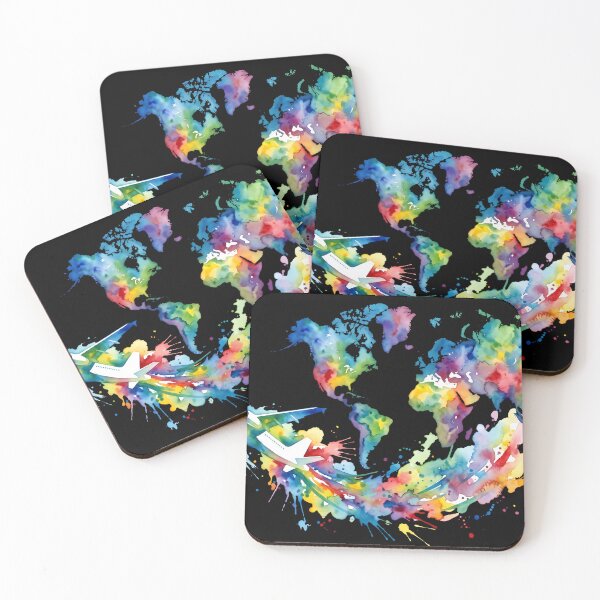 Item preview, Watercolor World Map Airplane Travel designed and sold by Design-Illusi0n.
