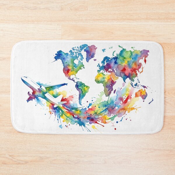 Item preview, Watercolor World Map Airplane Travel designed and sold by Design-Illusi0n.