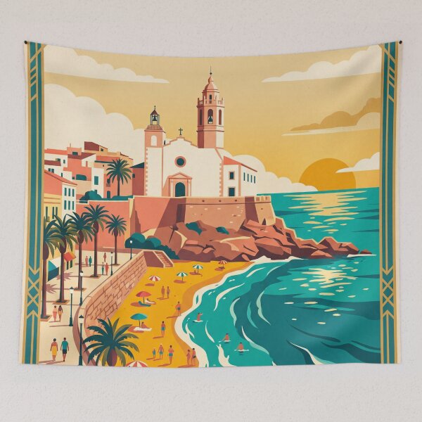 Item preview, Sitges Spain Vintage Travel Poster designed and sold by Bomax121.